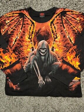 Vintage Y2K Spiral Grim Reaper all-over print double sided shirt XXL